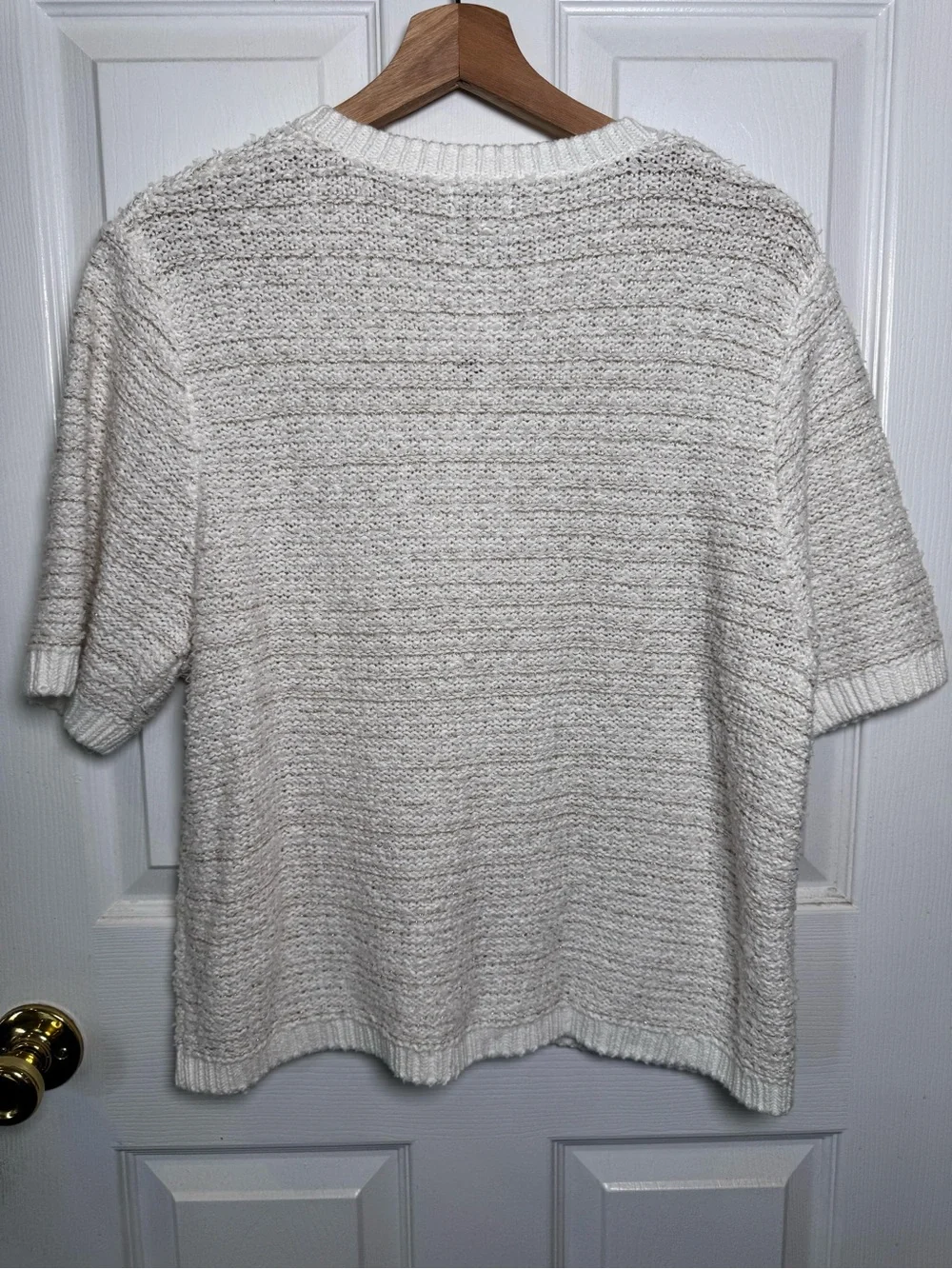 J.Crew NWT Cream Gold Metallic Short Sleeve Lady Jacket Cardigan Classic Large